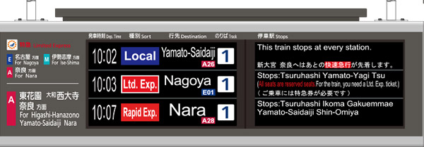 General train destination information display