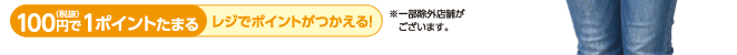 100円で1ポイントたまる（税抜）レジでポイントがつかえる！※一部除外店舗がございます。