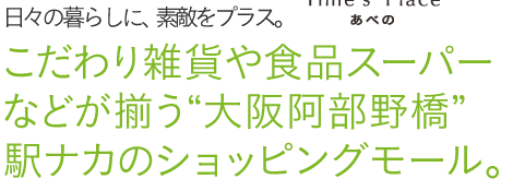 日々の暮らしに、素敵をプラス。こだわり雑貨や食品スーパーなどが揃う大阪阿部野橋駅ナカのショッピングモール。