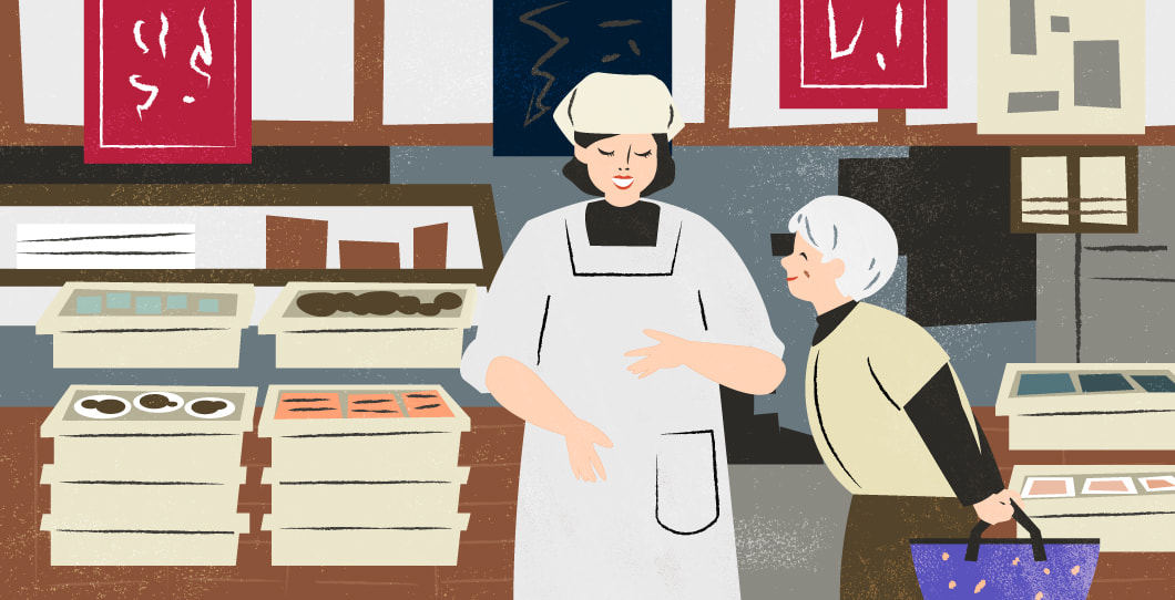 地元に愛される商店街のまちのイラスト