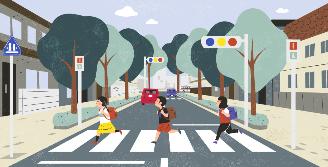 新しさもレトロ感も感じられるまちのイラスト