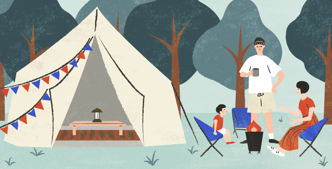 自然の中でのびのびとするまちのイラスト