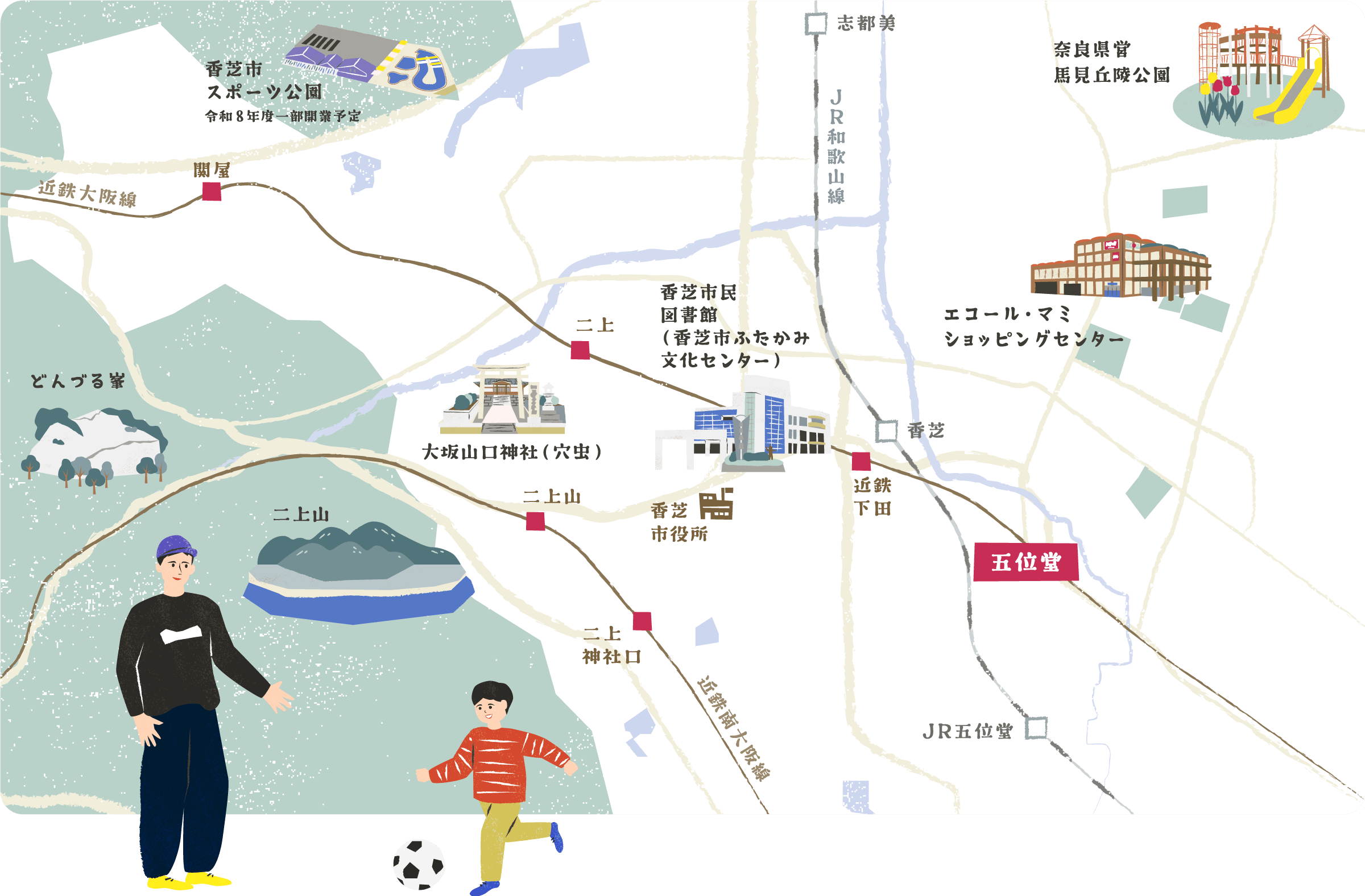 香芝エリア周辺イラストマップ