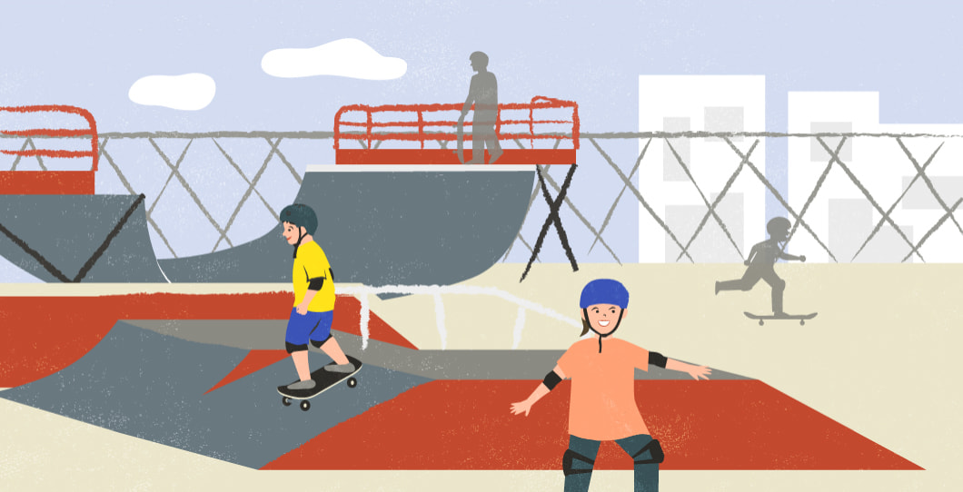 スケートボードのまちをイメージしたイラスト