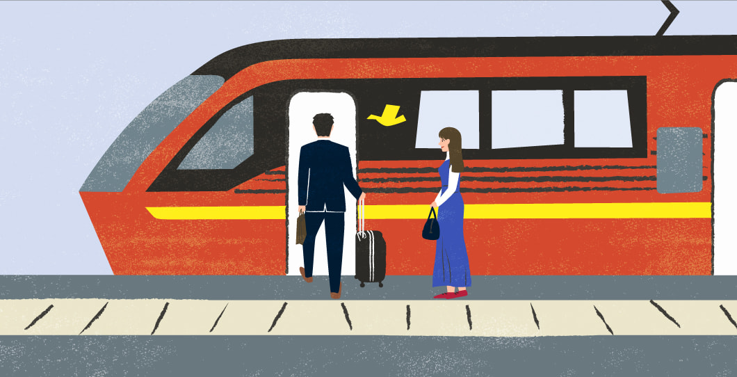 電車乗り換えのイメージイラスト