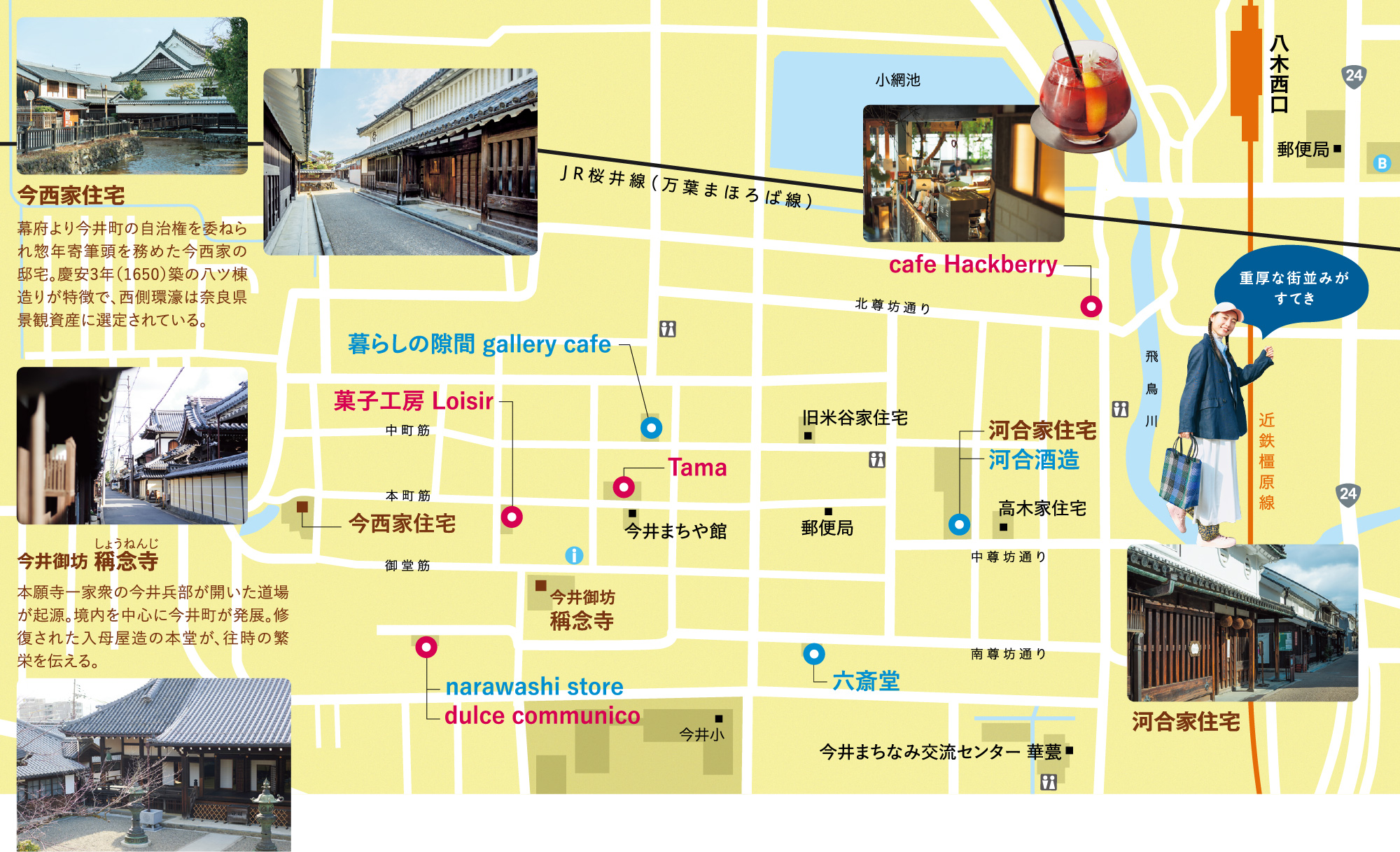 施設名などの情報が載った今井町エリアの地図画像