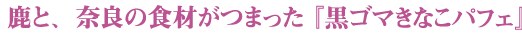 鹿と、奈良の食材がつまった『黒ゴマきなこパフェ』